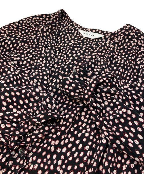 SOEJU（ソージュ）SOEJU (ソージュ) レオパード柄ワンピース　ラグランワンピース ブラック×レッド サイズ:FREEの古着・服飾アイテム