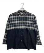 COMME des GARCONS HOMMEコムデギャルソン オム）の古着「【古着】90’Sドッキングチェックネルシャツ　田中オム期 1990AW AD1990 日本製」｜グレー×ブラック