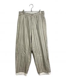 Y's（ワイズ）の古着「COTTON STRIPE INK DYED DOUBLE TUCK TAPERED PANTS」｜グレー