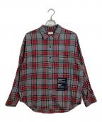 Allege.アレッジ）の古着「オープンカラーチェックシャツ　コットンシャツ」｜グレー×レッド