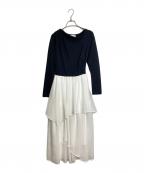 CELFORDセルフォード）の古着「ランダムヘムドッキングニットワンピース　長袖ワンピース」｜ブラック×ホワイト