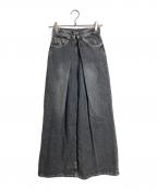 JOHN LAWRENCE SULLIVANジョン ローレンス サリバン）の古着「WOMENS WASHED DENIM WIDE PANTS ウォッシュドデニム ワイドパンツ　デニムパンツ　日本製」｜グレー