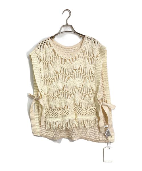 Lallia Mu（ラリア ムー）Lallia Mu (ラリア ムー) クロシェニットベスト アイボリー サイズ:38 未使用品の古着・服飾アイテム