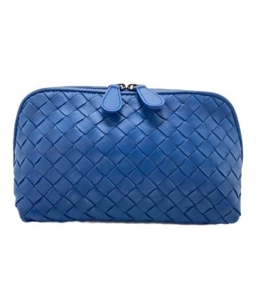 BOTTEGA VENETA（ボッテガベネタ）BOTTEGA VENETA (ボッテガベネタ) イントレチャートコスメポーチ　ポーチ　イタリア製 ブルー サイズ:実寸参照の古着・服飾アイテム