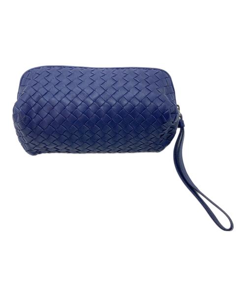 BOTTEGA VENETA（ボッテガベネタ）BOTTEGA VENETA (ボッテガベネタ) イントレチャートコスメポーチ　ポーチ　イタリア製 ネイビー サイズ:実寸参照の古着・服飾アイテム