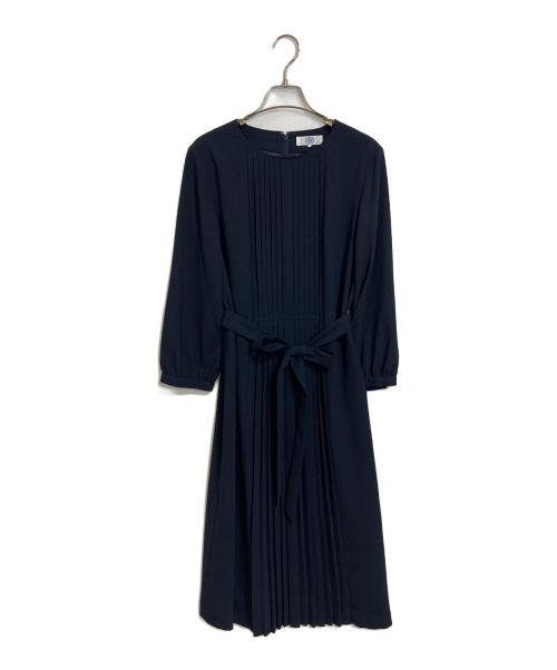 J.PRESS（ジェイプレス）J.PRESS (ジェイプレス) ノルディス2wayジョーゼット フロントプリーツ ワンピース ネイビー サイズ:9の古着・服飾アイテム