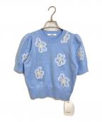Snidelスナイデル）の古着「フラワーモチーフニットプルオーバー　「BOUQUET OF JOY」」｜スカイブルー