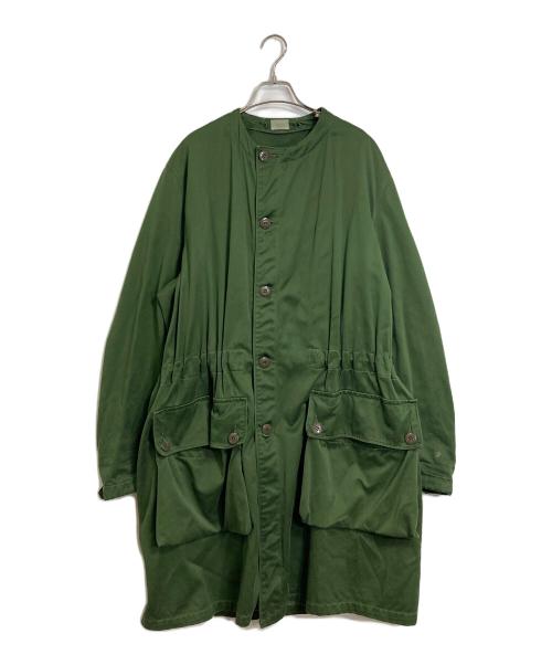 ミリタリーコート（ミリタリーコート）ミリタリーコート (ミリタリーコート) 【古着】スウェーデン軍ミリタリーコート　ノーカラーコート　リペア有 オリーブ サイズ:C150（実寸参照）の古着・服飾アイテム