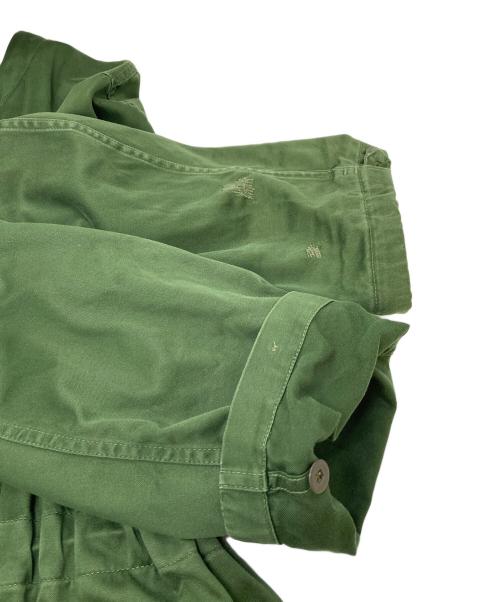 ミリタリーコート（ミリタリーコート）ミリタリーコート (ミリタリーコート) 【古着】スウェーデン軍ミリタリーコート　ノーカラーコート　リペア有 オリーブ サイズ:C150（実寸参照）の古着・服飾アイテム