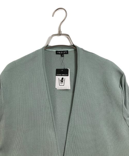 INDIVI（インディヴィ）INDIVI (インディヴィ) ノーカラーニットジャケット グリーン サイズ:13 未使用品の古着・服飾アイテム
