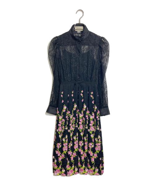 GUCCI（グッチ）GUCCI (グッチ) フラワーレースワンピース　長袖ワンピース　花柄　イタリア製 ブラック サイズ:36の古着・服飾アイテム