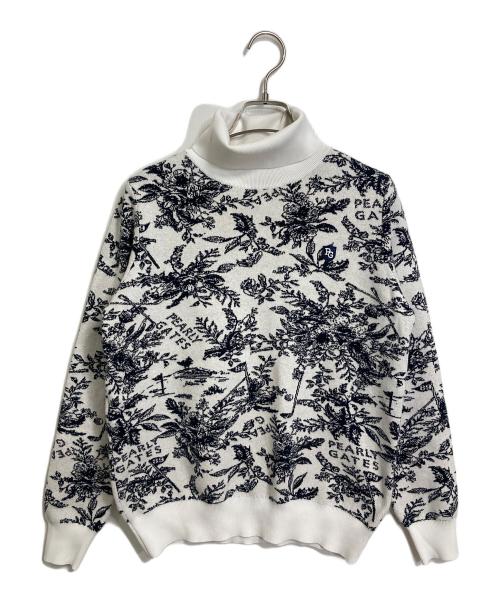 PEARLY GATES（パーリーゲイツ）PEARLY GATES (パーリーゲイツ) タートルネックニット　長袖ニット　総柄ニット ホワイト×ブラック サイズ:1の古着・服飾アイテム