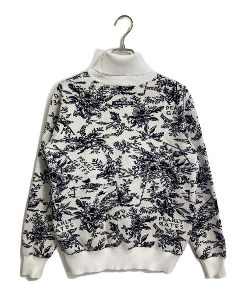 PEARLY GATES（パーリーゲイツ）PEARLY GATES (パーリーゲイツ) タートルネックニット　長袖ニット　総柄ニット ホワイト×ブラック サイズ:1の古着・服飾アイテム