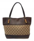 GUCCIグッチ）の古着「バンブーGGキャンバストートバッグ　トートバッグ　イタリア製」｜ベージュ