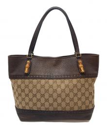 GUCCI（グッチ）の古着「バンブーGGキャンバストートバッグ　トートバッグ　イタリア製」｜ベージュ