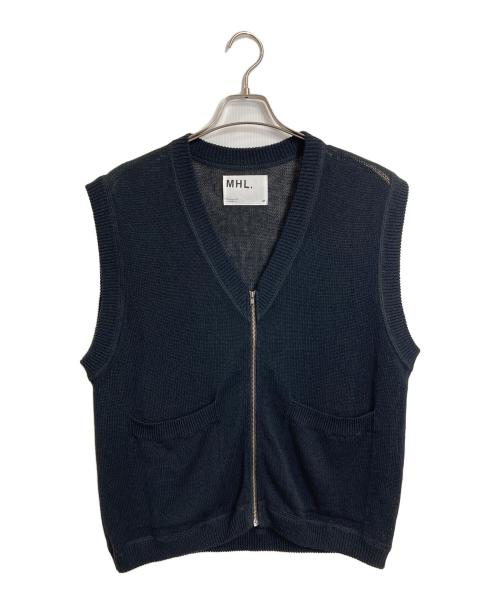 MHL（エムエイチエル）MHL (エムエイチエル) ジップニットベスト　ニットベスト　リネン混ニット ブラック サイズ:Mの古着・服飾アイテム