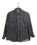 COMME des GARCONS HOMMEコムデギャルソン オム）の古着「シルク切替ブラックデニムシャツ　長袖シャツ　デザインシャツ　 田中オム期 グレータグ　日本製」｜グレー