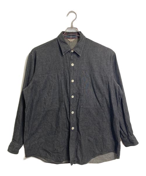 COMME des GARCONS HOMME（コムデギャルソン オム）COMME des GARCONS HOMME (コムデギャルソン オム) シルク切替ブラックデニムシャツ　長袖シャツ　デザインシャツ　 田中オム期 グレータグ　日本製 グレー サイズ:実寸参照の古着・服飾アイテム