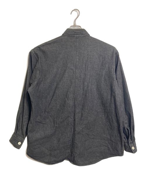COMME des GARCONS HOMME（コムデギャルソン オム）COMME des GARCONS HOMME (コムデギャルソン オム) シルク切替ブラックデニムシャツ　長袖シャツ　デザインシャツ　 田中オム期 グレータグ　日本製 グレー サイズ:実寸参照の古着・服飾アイテム