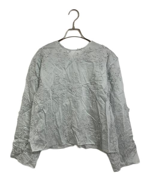 BEAUTY&YOUTH（ビューティーアンドユース）BEAUTY&YOUTH (ビューティーアンドユース) セルロースナイロン エンブロイダリー シャツ ブルー サイズ:実寸参照の古着・服飾アイテム