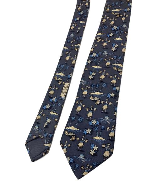 HERMES（エルメス）HERMES (エルメス) 80s Vintage ハワイアン フラガールネクタイ　８０年代 ネイビー サイズ:実寸参照の古着・服飾アイテム