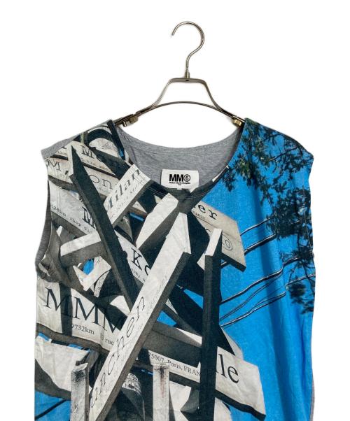 MM6 Maison Margiela（エムエムシックスメゾンマルジェラ）MM6 Maison Margiela (エムエムシックスメゾンマルジェラ) 転写プリント ノースリーブカットソー グレー×ブラック サイズ:Mの古着・服飾アイテム