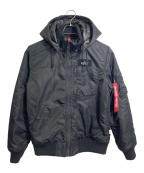 ALPHAアルファ）の古着「フーデッドリブジャケット　ナイロンジャケット　中綿ジャケット　アウター」｜ブラック