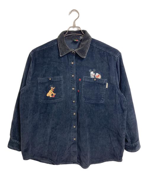 DISNEY（ディズニー）Disney (ディズニー) 【古着】90’Sコーデュロイシャツ　長袖シャツ　ミッキー　プルート　90年代 ネイビー×ブラック サイズ:XLの古着・服飾アイテム
