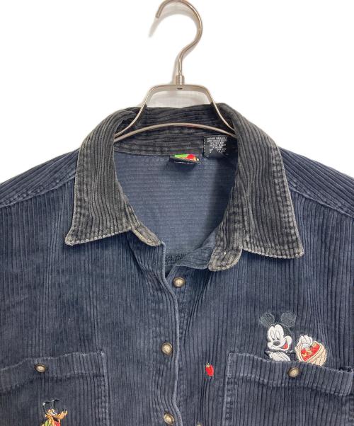 DISNEY（ディズニー）Disney (ディズニー) 【古着】90’Sコーデュロイシャツ　長袖シャツ　ミッキー　プルート　90年代 ネイビー×ブラック サイズ:XLの古着・服飾アイテム
