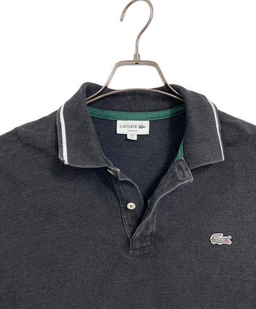 LACOSTE（ラコステ）LACOSTE (ラコステ) 配色リブニットインディゴポロシャツ　半袖シャツ グレー サイズ:US Lの古着・服飾アイテム