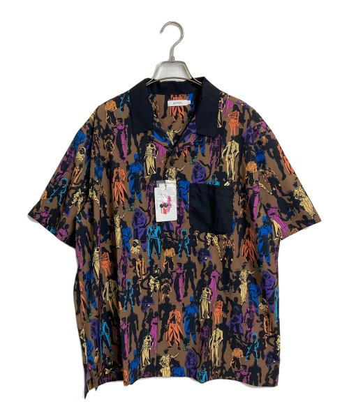 graniph（グラニフ）graniph (グラニフ) ジョジョの奇妙な冒険 (ジョジョノキミョウナボウケン) スタンド使いはひかれ合う｜オープンカラーシャツ　第4部　杜王町 ブラウン サイズ:Lの古着・服飾アイテム
