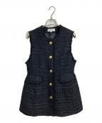 ARPEGE STORYアルページュストーリー）の古着「ツイードペプラムジレジレベスト　ジレ　ベスト　金釦　セレモニー」｜ブラック