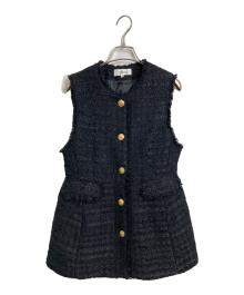 ARPEGE STORY（アルページュストーリー）の古着「ツイードペプラムジレジレベスト　ジレ　ベスト　金釦　セレモニー」｜ブラック