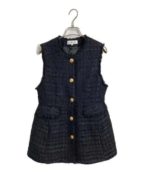 ARPEGE STORY（アルページュストーリー）Arpege story (アルページュストーリー) ツイードペプラムジレジレベスト　ジレ　ベスト　金釦　セレモニー ブラック サイズ:2の古着・服飾アイテム