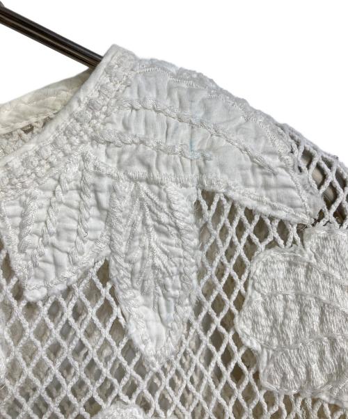 ISABEL MARANT ETOILE（イザベルマランエトワール）ISABEL MARANT ETOILE (イザベルマランエトワール) エトワール リーフ刺繍 半袖 鍵編み サマーニット カットソー アイボリー サイズ:Mの古着・服飾アイテム
