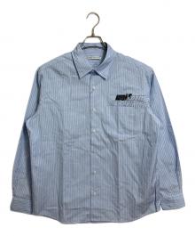 uniform experiment（ユニフォームエクスペリメント）の古着「INーPROCESS PRINT SHIRT  プリントシャツ　長袖シャツ　ストライプ　日本製」｜ブルー