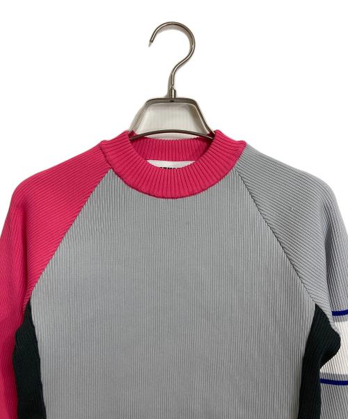 decembermay（ディセンバーメイ）DECEMBERMAY (ディセンバーメイ) Asymmetric color knit マルチカラー　ラグランニット グレー×ピンク サイズ:Mの古着・服飾アイテム