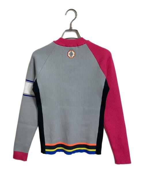 decembermay（ディセンバーメイ）DECEMBERMAY (ディセンバーメイ) Asymmetric color knit マルチカラー　ラグランニット グレー×ピンク サイズ:Mの古着・服飾アイテム