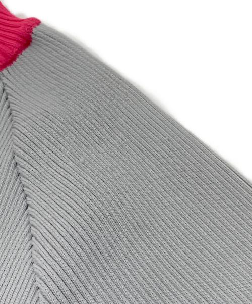 decembermay（ディセンバーメイ）DECEMBERMAY (ディセンバーメイ) Asymmetric color knit マルチカラー　ラグランニット グレー×ピンク サイズ:Mの古着・服飾アイテム