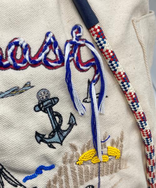 TORY BURCH（トリーバーチ）TORY BURCH (トリーバーチ) キャンバストートバッグ　大容量 ベージュ×ネイビーの古着・服飾アイテム