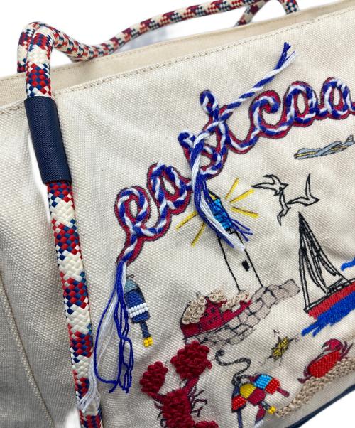 TORY BURCH（トリーバーチ）TORY BURCH (トリーバーチ) キャンバストートバッグ　大容量 ベージュ×ネイビーの古着・服飾アイテム