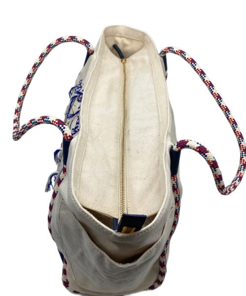 TORY BURCH（トリーバーチ）TORY BURCH (トリーバーチ) キャンバストートバッグ　大容量 ベージュ×ネイビーの古着・服飾アイテム