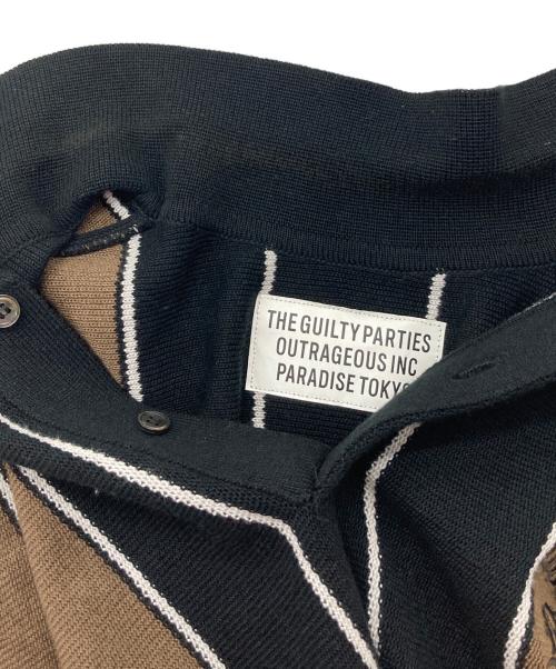 WACKO MARIA（ワコマリア）WACKO MARIA (ワコマリア) STRIPED KNIT JACQUARD POLO SHIRT ストライプニットジャガードポロシャツ　半袖ニット　ストライプ　日本 ブラウン×ブラック サイズ:Mの古着・服飾アイテム