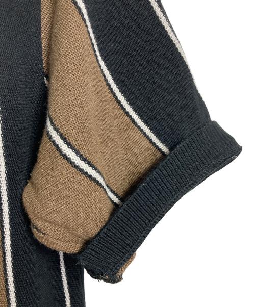 WACKO MARIA（ワコマリア）WACKO MARIA (ワコマリア) STRIPED KNIT JACQUARD POLO SHIRT ストライプニットジャガードポロシャツ　半袖ニット　ストライプ　日本 ブラウン×ブラック サイズ:Mの古着・服飾アイテム