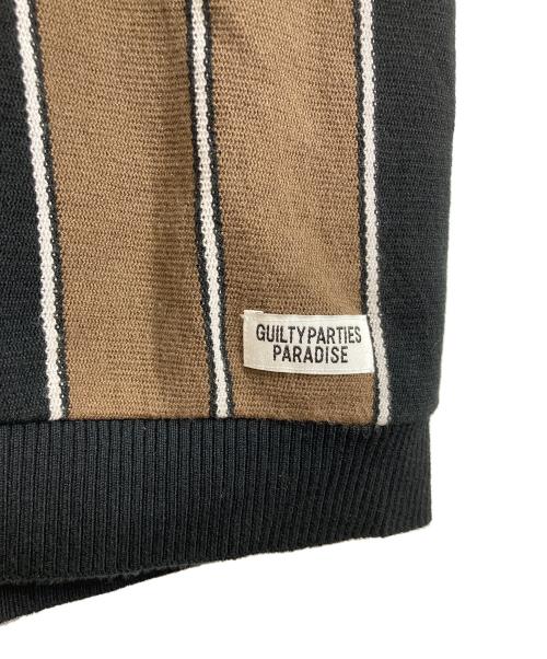 WACKO MARIA（ワコマリア）WACKO MARIA (ワコマリア) STRIPED KNIT JACQUARD POLO SHIRT ストライプニットジャガードポロシャツ　半袖ニット　ストライプ　日本 ブラウン×ブラック サイズ:Mの古着・服飾アイテム