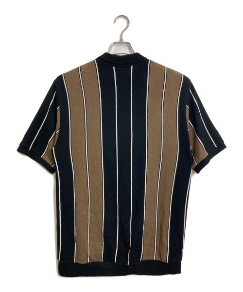 WACKO MARIA（ワコマリア）WACKO MARIA (ワコマリア) STRIPED KNIT JACQUARD POLO SHIRT ストライプニットジャガードポロシャツ　半袖ニット　ストライプ　日本 ブラウン×ブラック サイズ:Mの古着・服飾アイテム