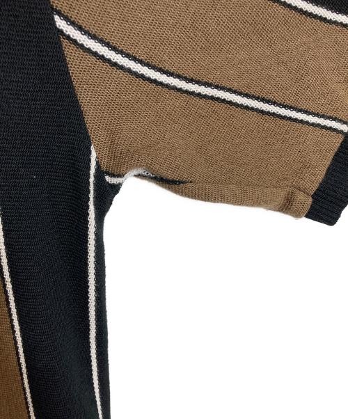 WACKO MARIA（ワコマリア）WACKO MARIA (ワコマリア) STRIPED KNIT JACQUARD POLO SHIRT ストライプニットジャガードポロシャツ　半袖ニット　ストライプ　日本 ブラウン×ブラック サイズ:Mの古着・服飾アイテム
