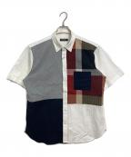 BLACK LABEL CRESTBRIDGEブラックレーベル クレストブリッジ）の古着「シアサッカー半袖チェックシャツ 半袖シャツ」｜レッド×ホワイト