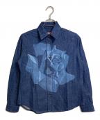 KENZOケンゾー）の古着「ローズ プリント フィット シャツ　長袖シャツ　デニムシャツ　薔薇」｜ネイビー