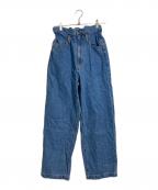 Sea Room lynnシールームリン）の古着「オーバーウエストワイドデニム　バックストレッチ　ゆったり　5ポケット」｜ブルー